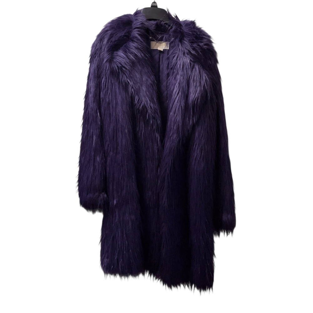Michael Kors Faux Fur Coat XS Purple Mod Acrylic Glam Party Outerwear